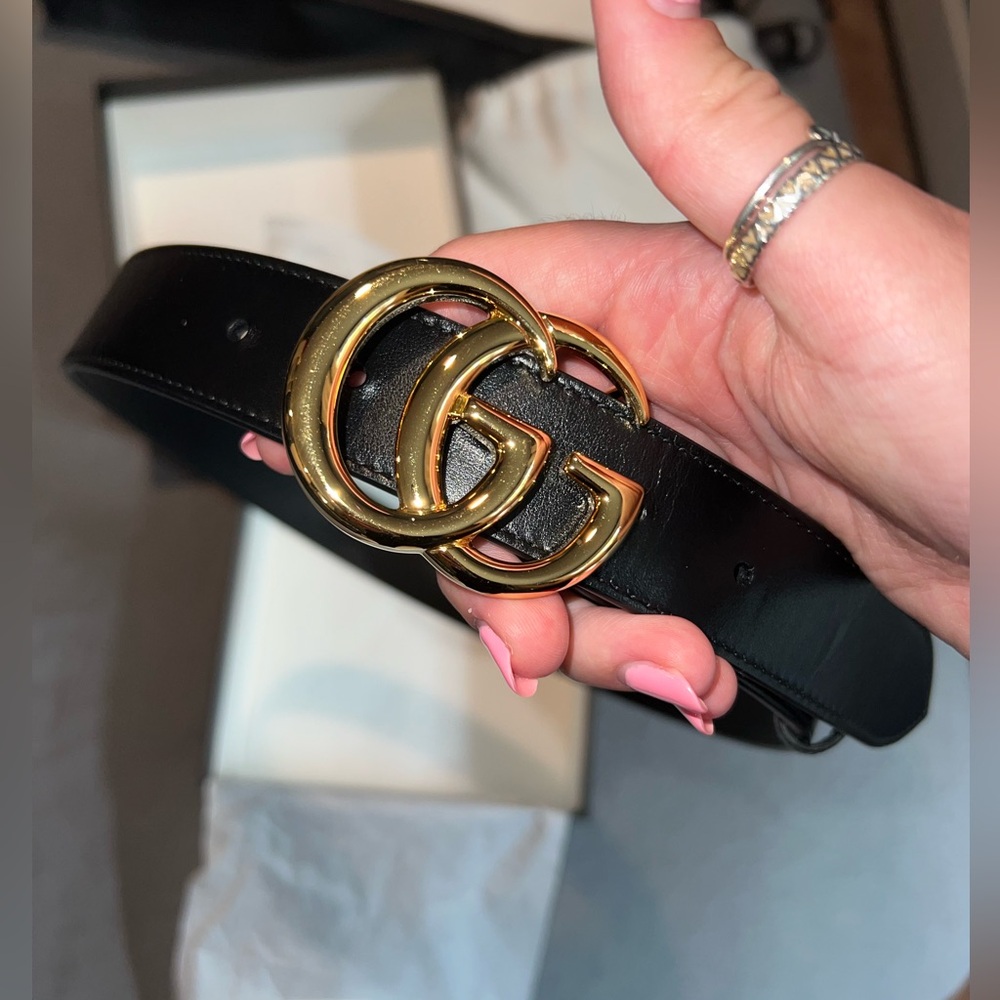 Gucci Marmont Thin Leather Belt with Shiny Buckle